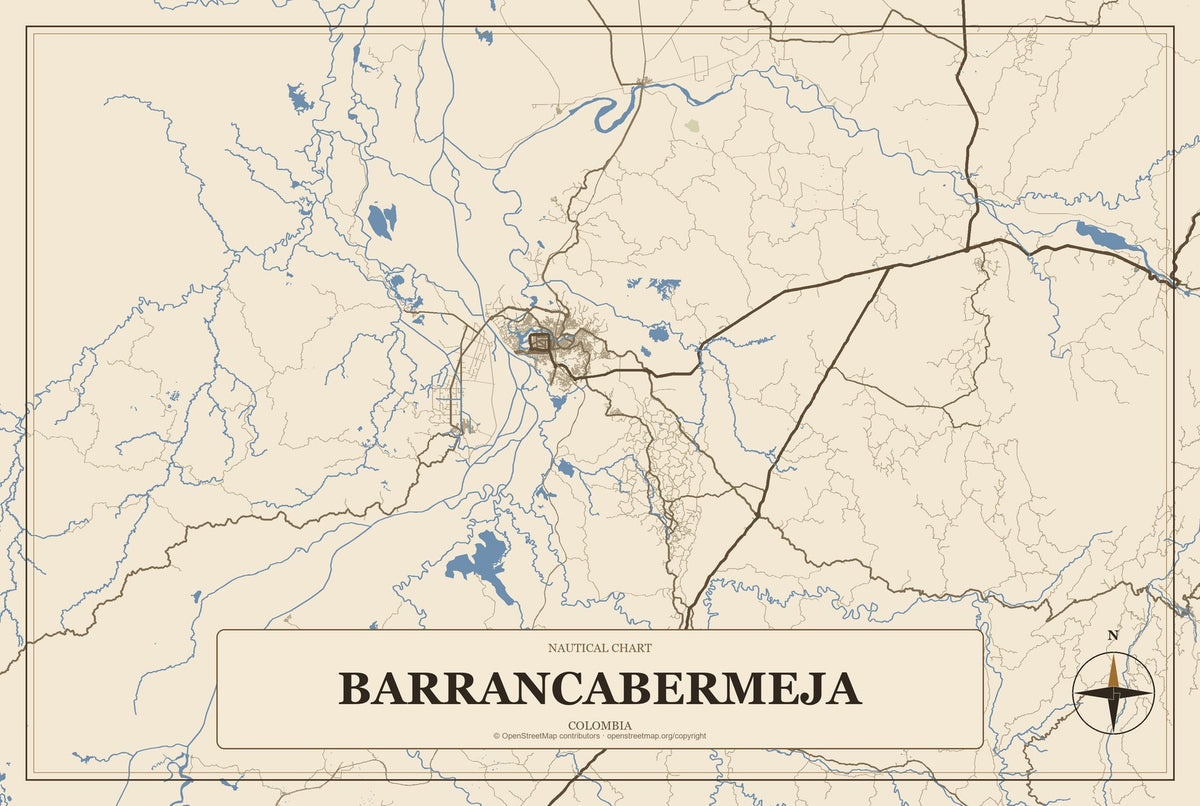 Barrancabermeja, Colombia City Map Aluminum Sign in Heritage Nautical style