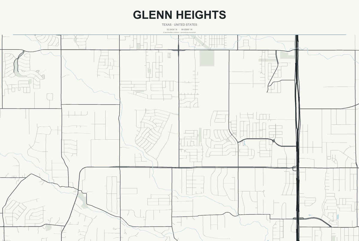Glenn Heights, Texas City Map Aluminum Sign in Headline Atlas style