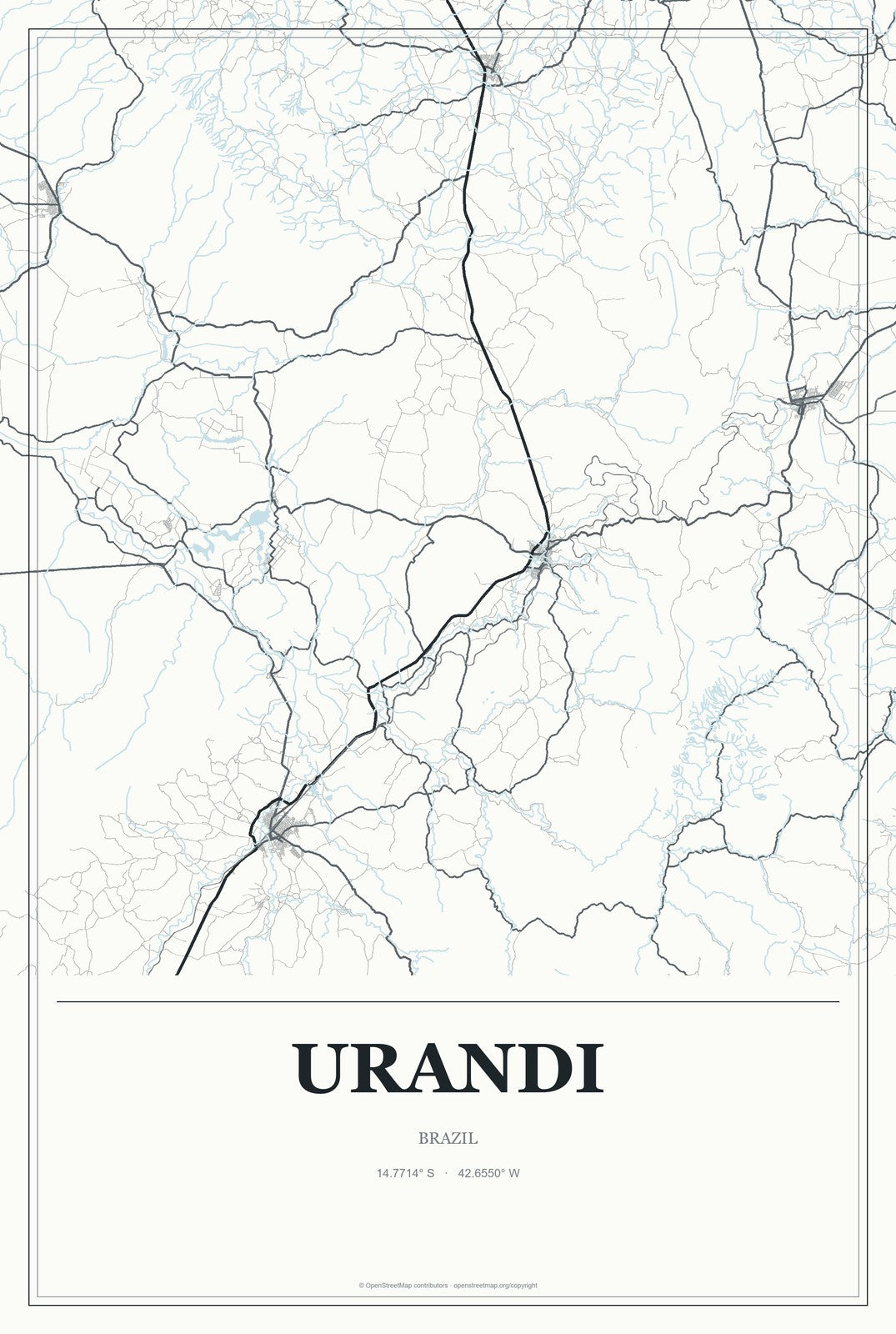 Urandi, Brazil City Map Aluminum Sign in Gallery Air style