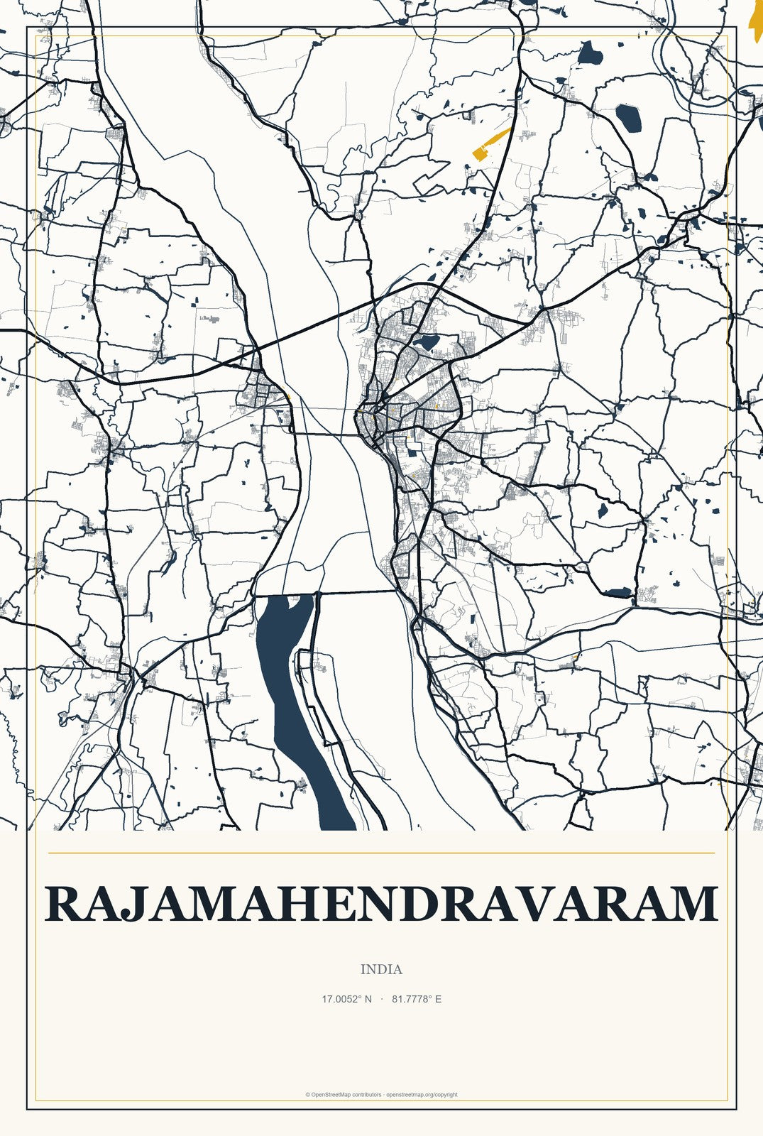 Rajamahendravaram, India City Map Aluminum Sign in Citrine Modern style