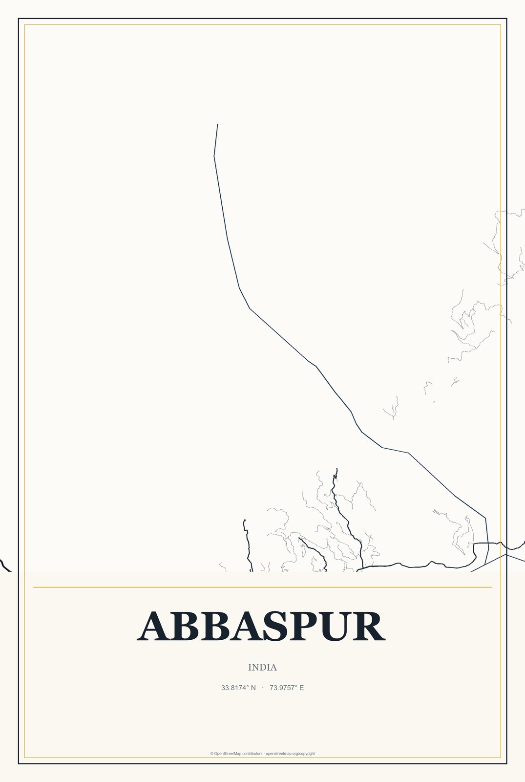 Abbaspur, India City Map Aluminum Sign in Citrine Modern style
