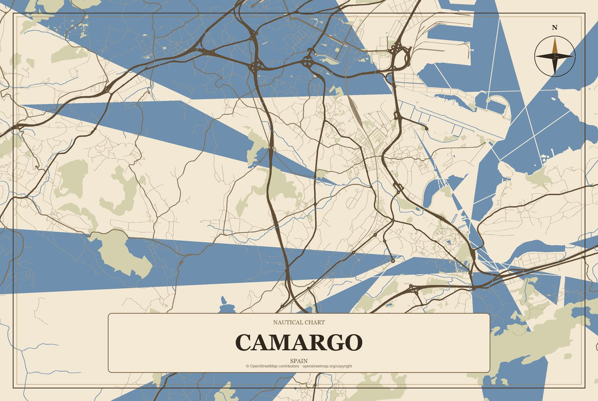 Camargo, Spain City Map Aluminum Sign in Heritage Nautical style