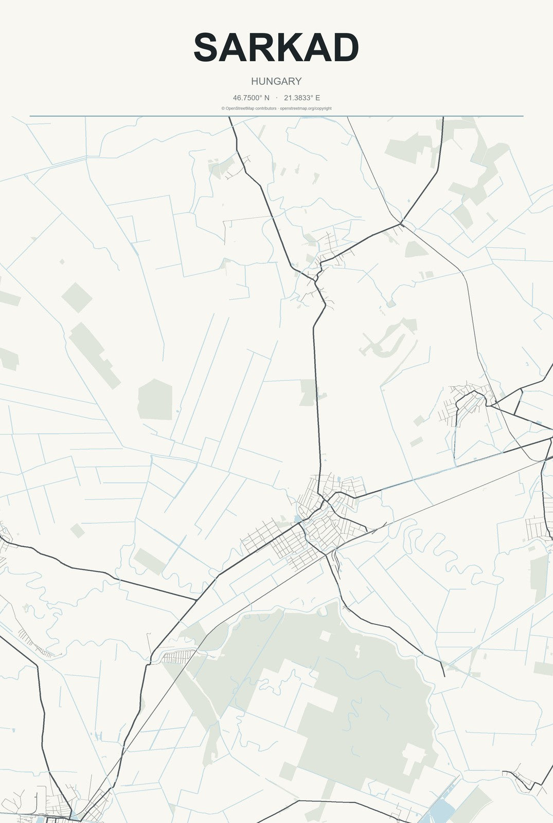 Sarkad, Hungary City Map Aluminum Sign in Headline Atlas style