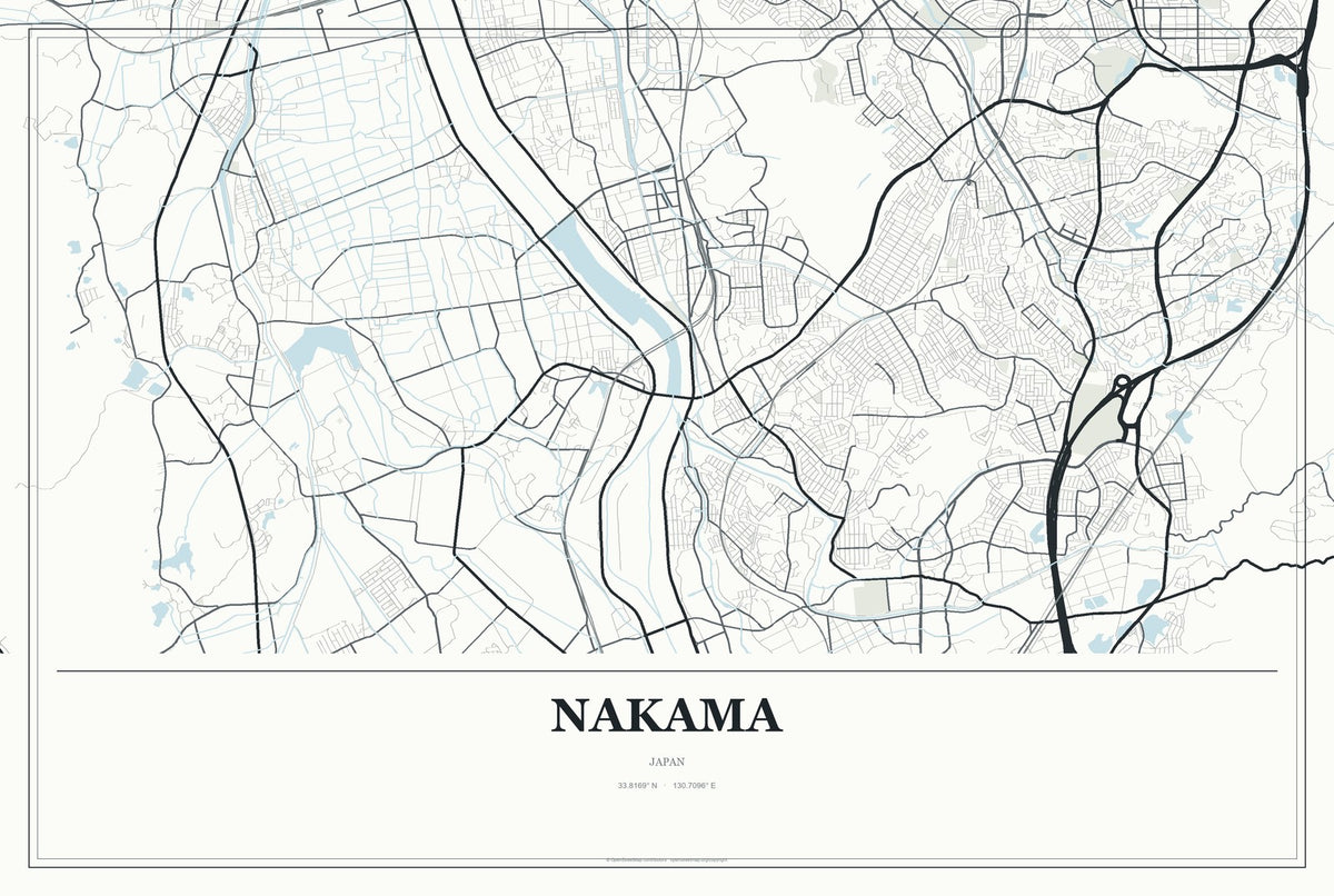 Nakama, Japan City Map Aluminum Sign in Gallery Air style