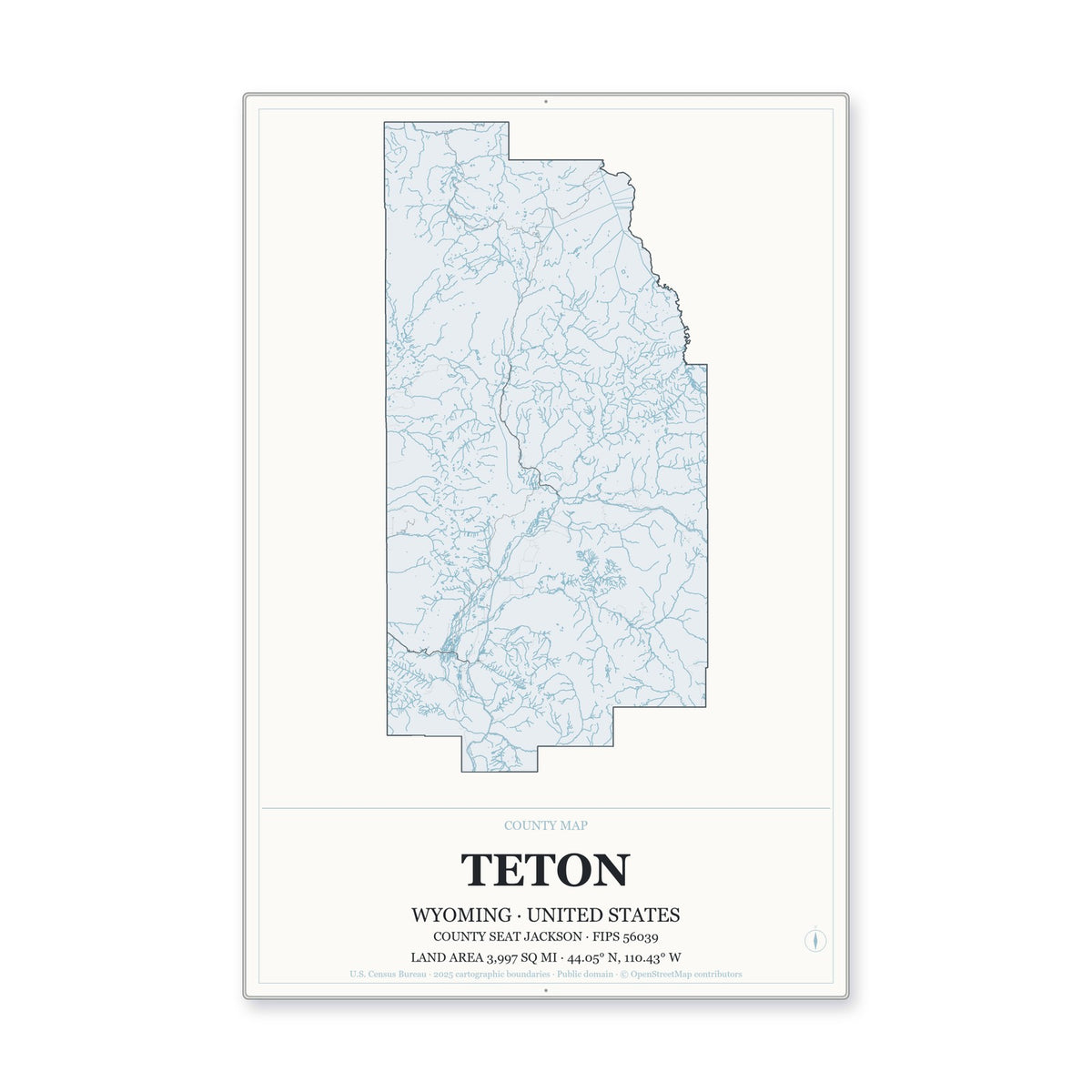 Teton County, Wyoming Map Aluminum Sign in Gallery Air style