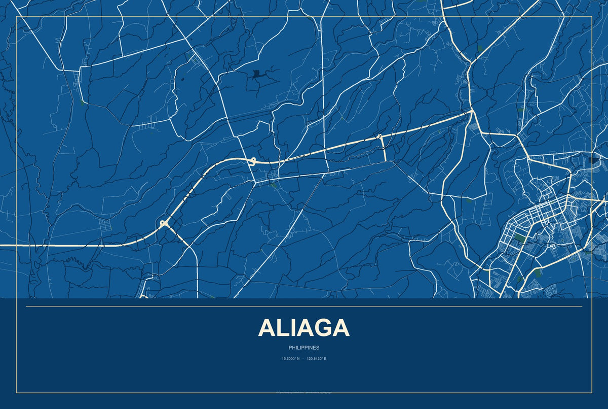 Aliaga, Philippines City Map Aluminum Sign in Harbor Cobalt style