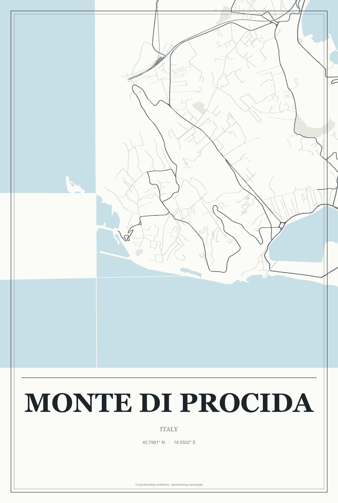 Monte di Procida, Italy City Map Aluminum Sign in Gallery Air style