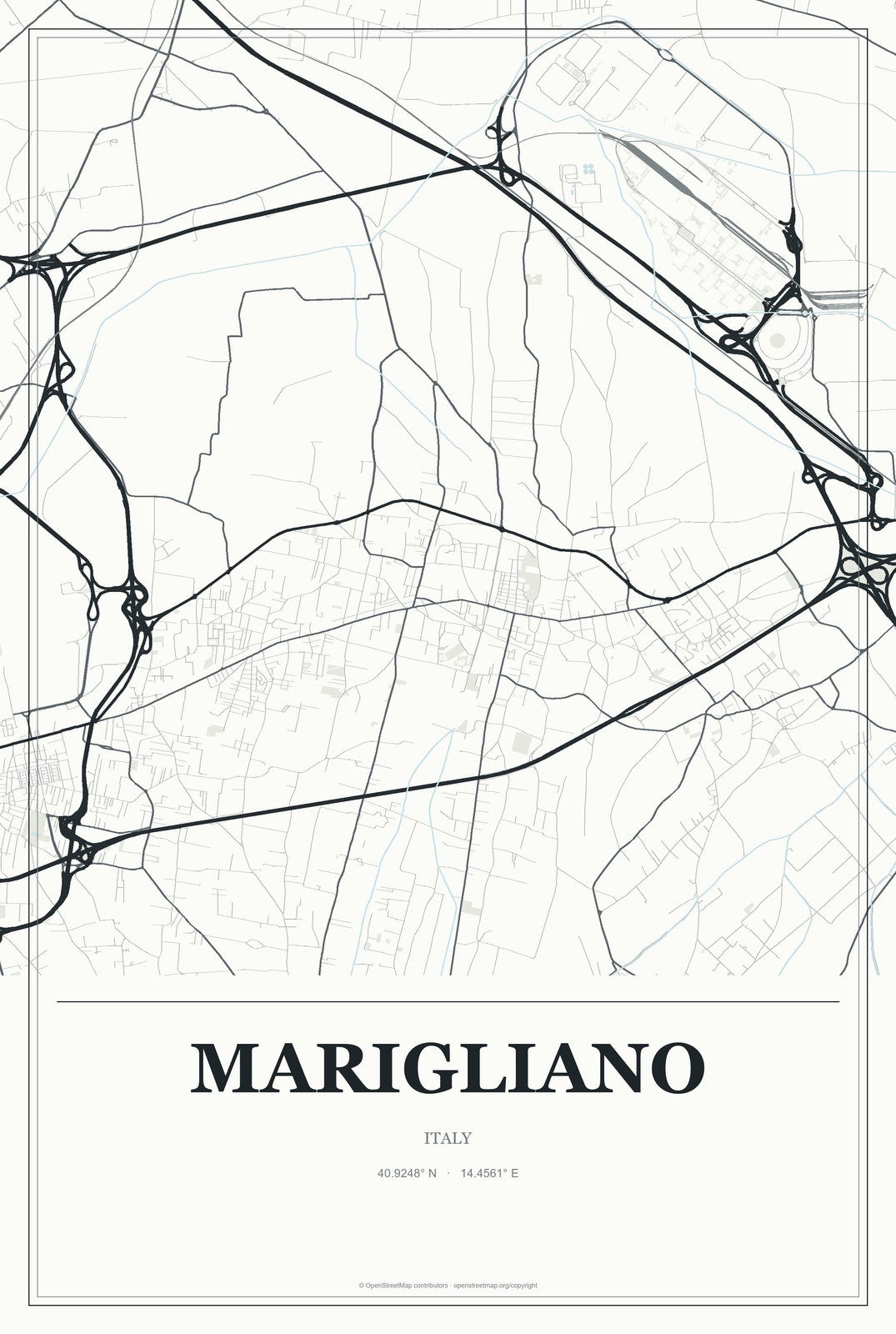 Marigliano, Italy City Map Aluminum Sign in Gallery Air style