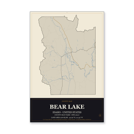 Bear Lake County, Idaho Map Aluminum Sign in Museum Plaque style