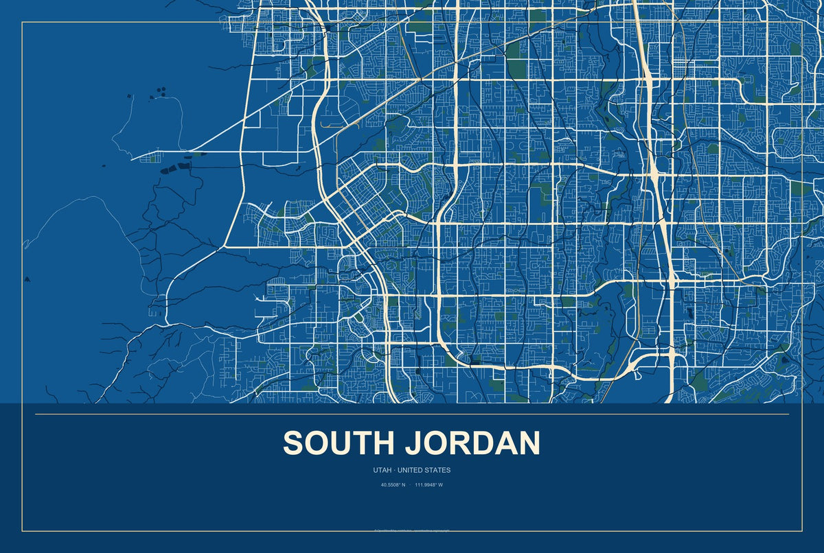 South Jordan, Utah City Map Aluminum Sign in Harbor Cobalt style