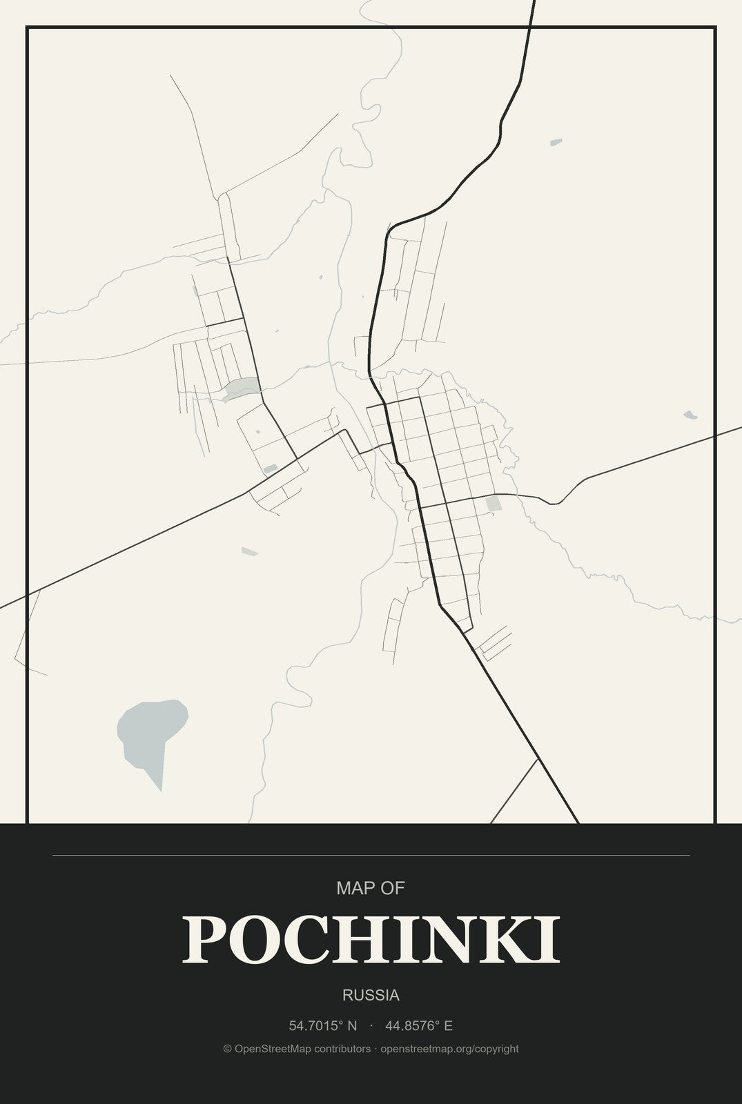 Pochinki, Russia City Map Aluminum Sign in Museum Plaque style