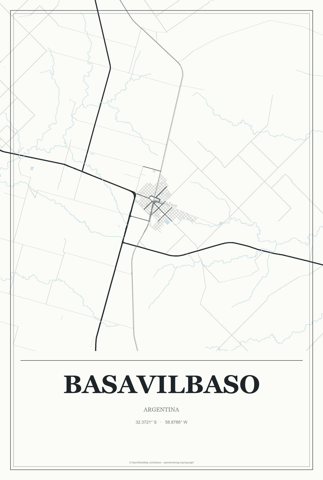 Basavilbaso, Argentina City Map Aluminum Sign in Gallery Air style