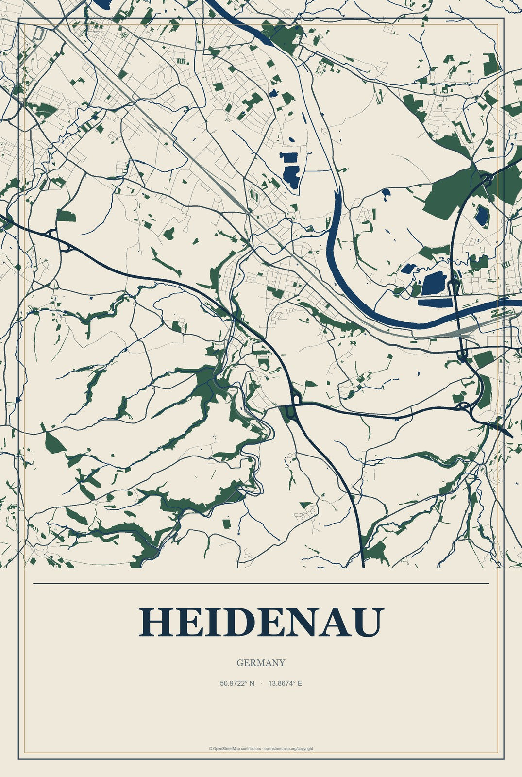 Heidenau, Germany City Map Aluminum Sign in Coastal Cutout style