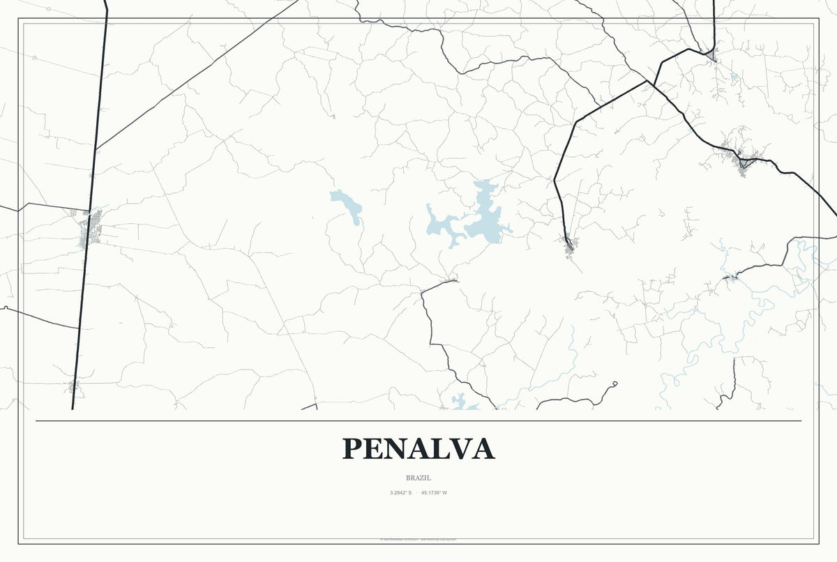 Penalva, Brazil City Map Aluminum Sign in Gallery Air style