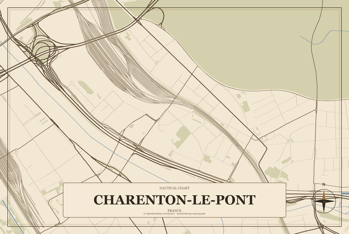 Charenton-le-Pont, France City Map Aluminum Sign in Heritage Nautical style