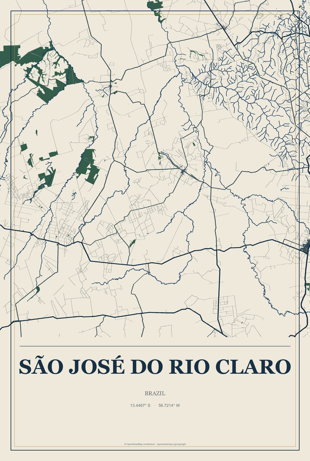 São José do Rio Claro, Brazil City Map Aluminum Sign in Coastal Cutout style