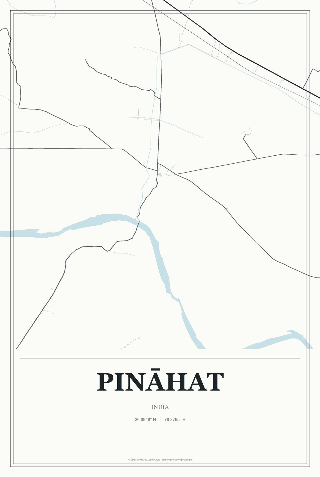 Pināhat, India City Map Aluminum Sign in Gallery Air style