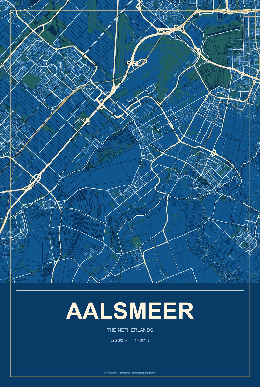 Aalsmeer, The Netherlands City Map Aluminum Sign in Harbor Cobalt style