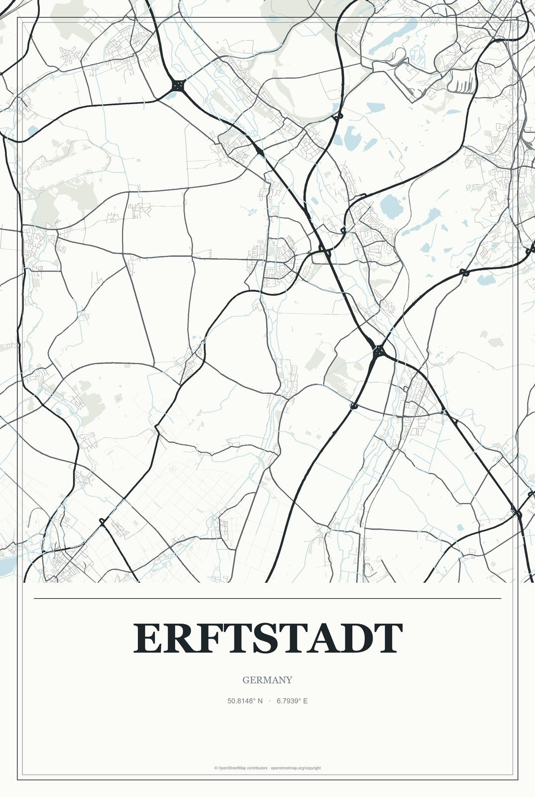 Erftstadt, Germany City Map Aluminum Sign in Gallery Air style