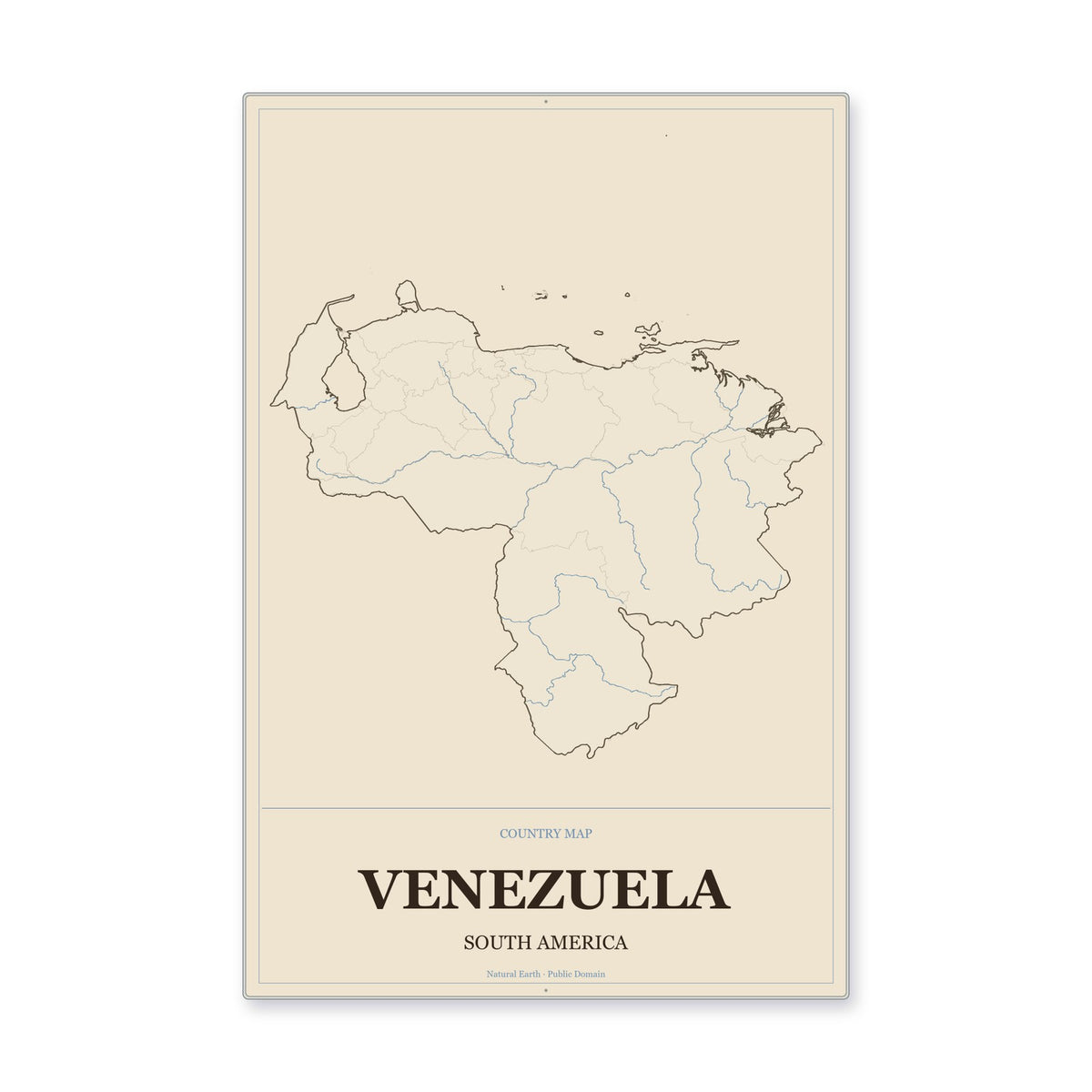 Venezuela Country Map Aluminum Sign in Heritage Nautical style