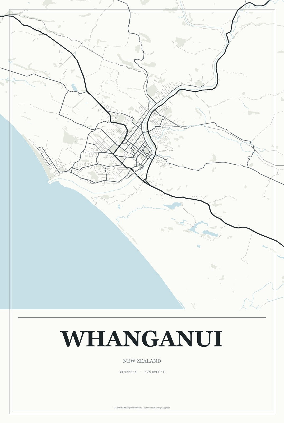 Whanganui, New Zealand City Map Aluminum Sign in Gallery Air style