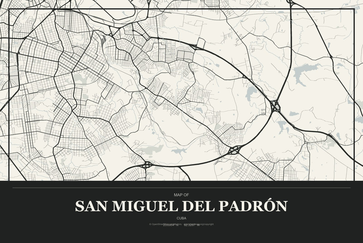 San Miguel del Padrón, Cuba City Map Aluminum Sign in Museum Plaque style