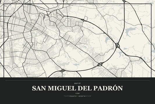 San Miguel del Padrón, Cuba City Map Aluminum Sign in Museum Plaque style