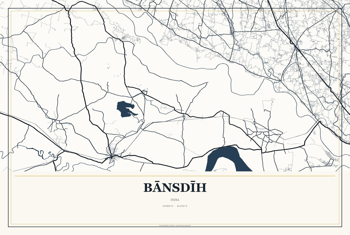Bānsdīh, India City Map Aluminum Sign in Citrine Modern style