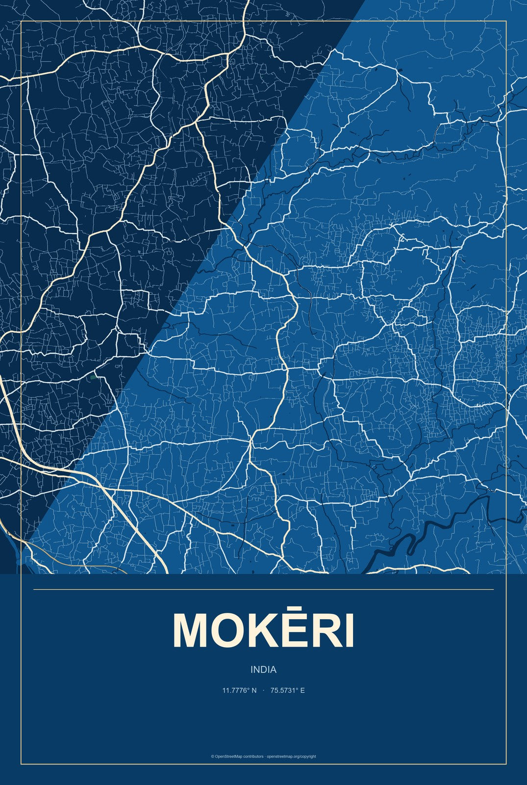 Mokēri, India City Map Aluminum Sign in Harbor Cobalt style