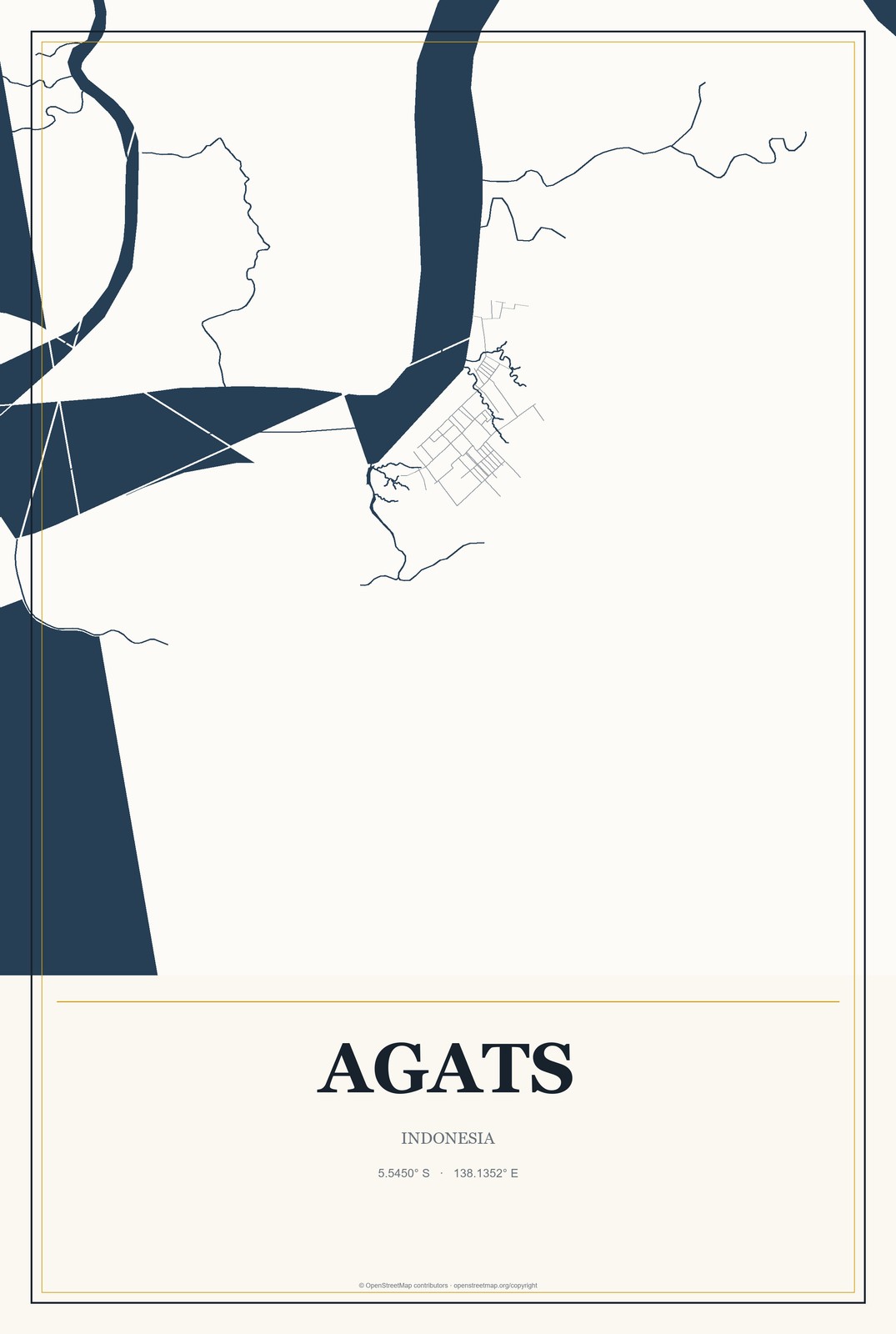 Agats, Indonesia City Map Aluminum Sign in Citrine Modern style