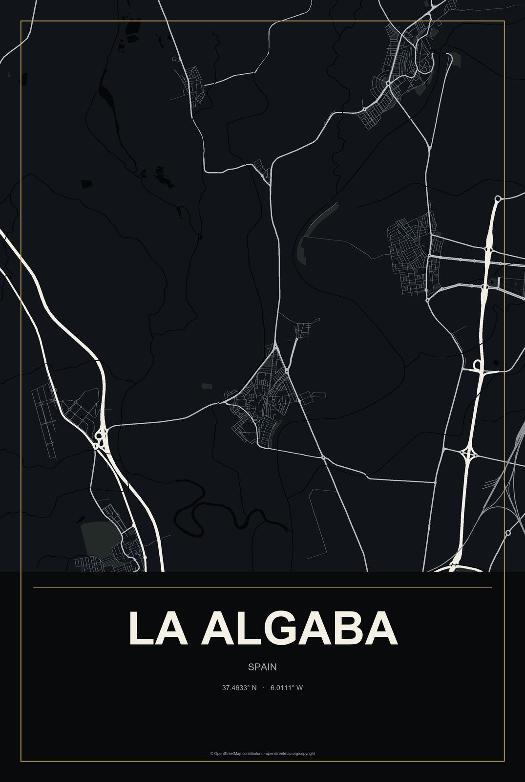 La Algaba, Spain City Map Aluminum Sign in Metropolitan Noir style