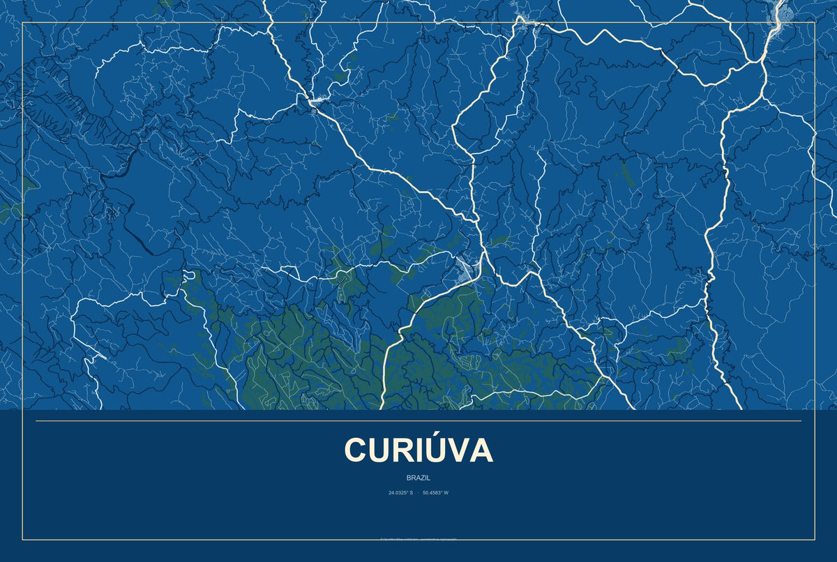 Curiúva, Brazil City Map Aluminum Sign in Harbor Cobalt style