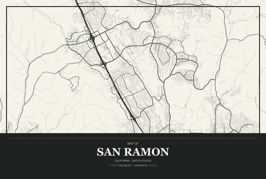 San Ramon, California City Map Aluminum Sign in Museum Plaque style