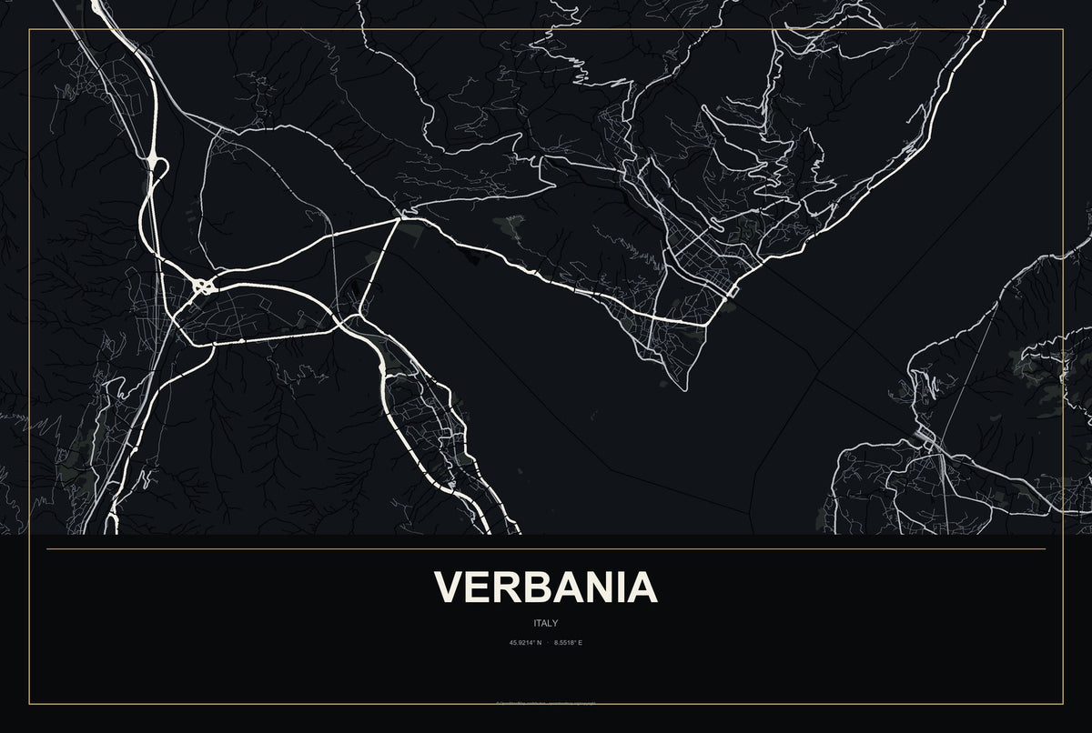 Verbania, Italy City Map Aluminum Sign in Metropolitan Noir style
