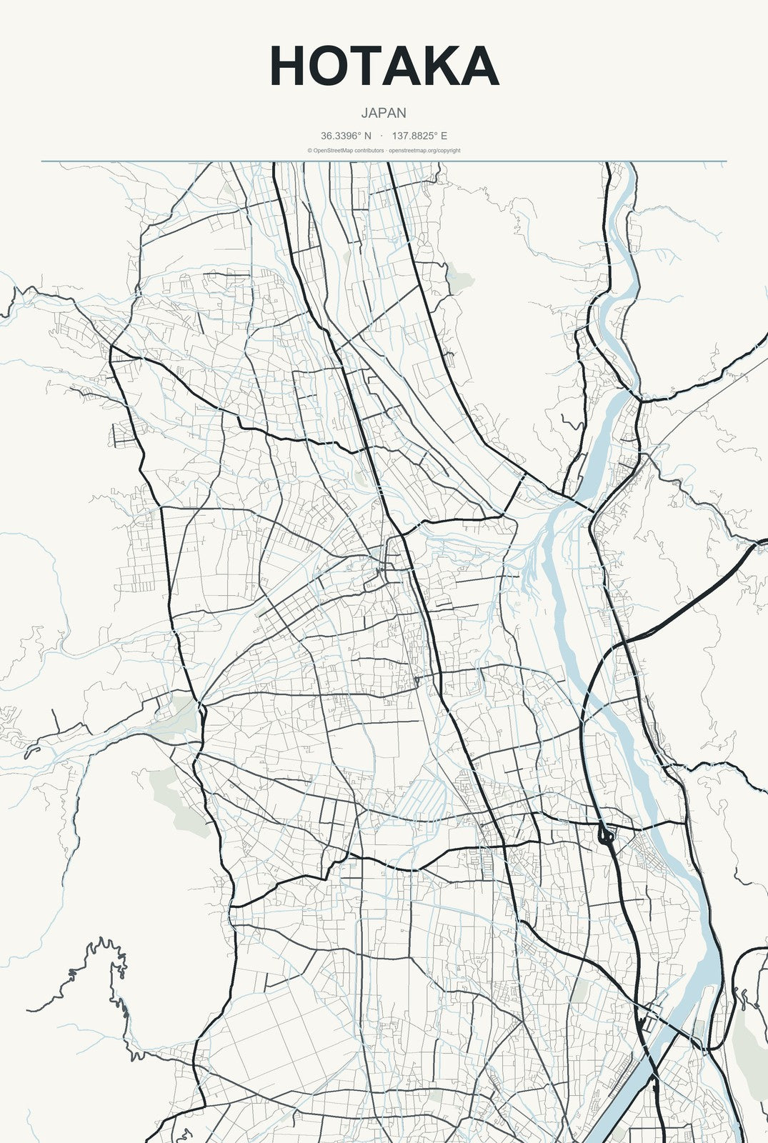 Hotaka, Japan City Map Aluminum Sign in Headline Atlas style