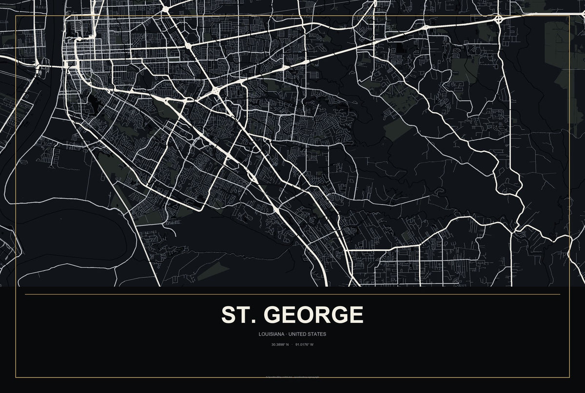 St. George, Louisiana City Map Aluminum Sign in Metropolitan Noir style