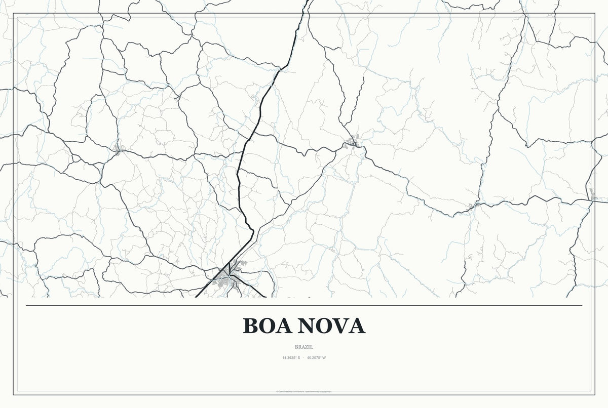 Boa Nova, Brazil City Map Aluminum Sign in Gallery Air style
