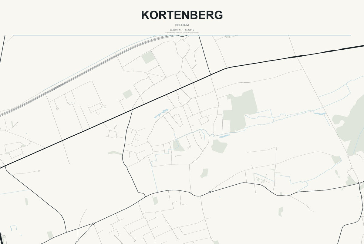 Kortenberg, Belgium City Map Aluminum Sign in Headline Atlas style