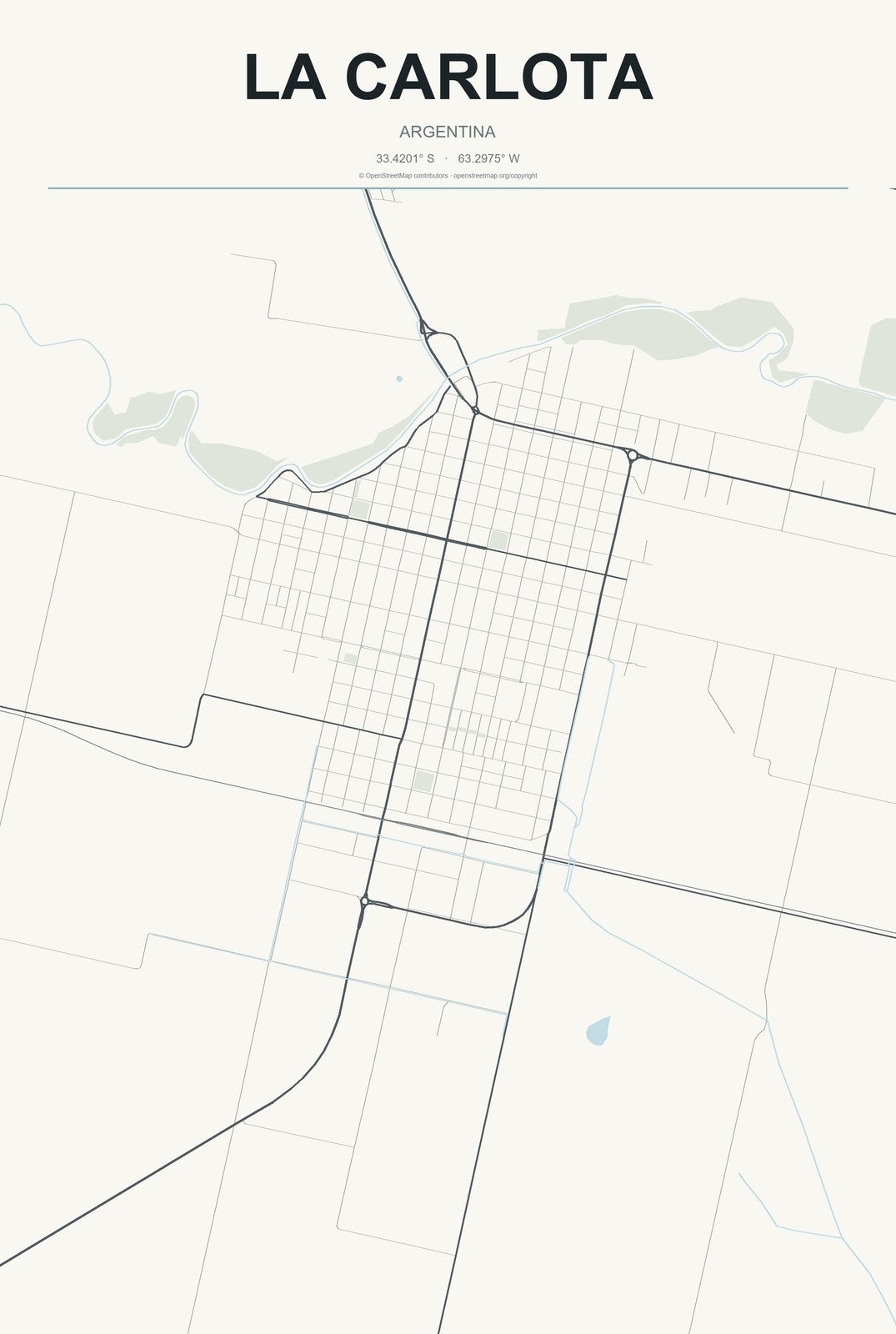 La Carlota, Argentina City Map Aluminum Sign in Headline Atlas style