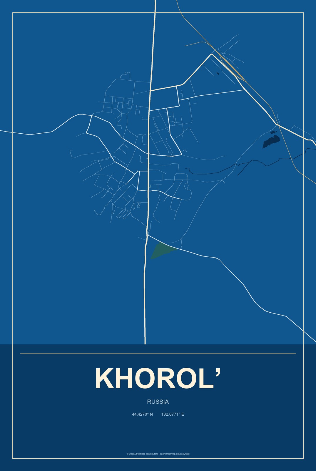 Khorol’, Russia City Map Aluminum Sign in Harbor Cobalt style