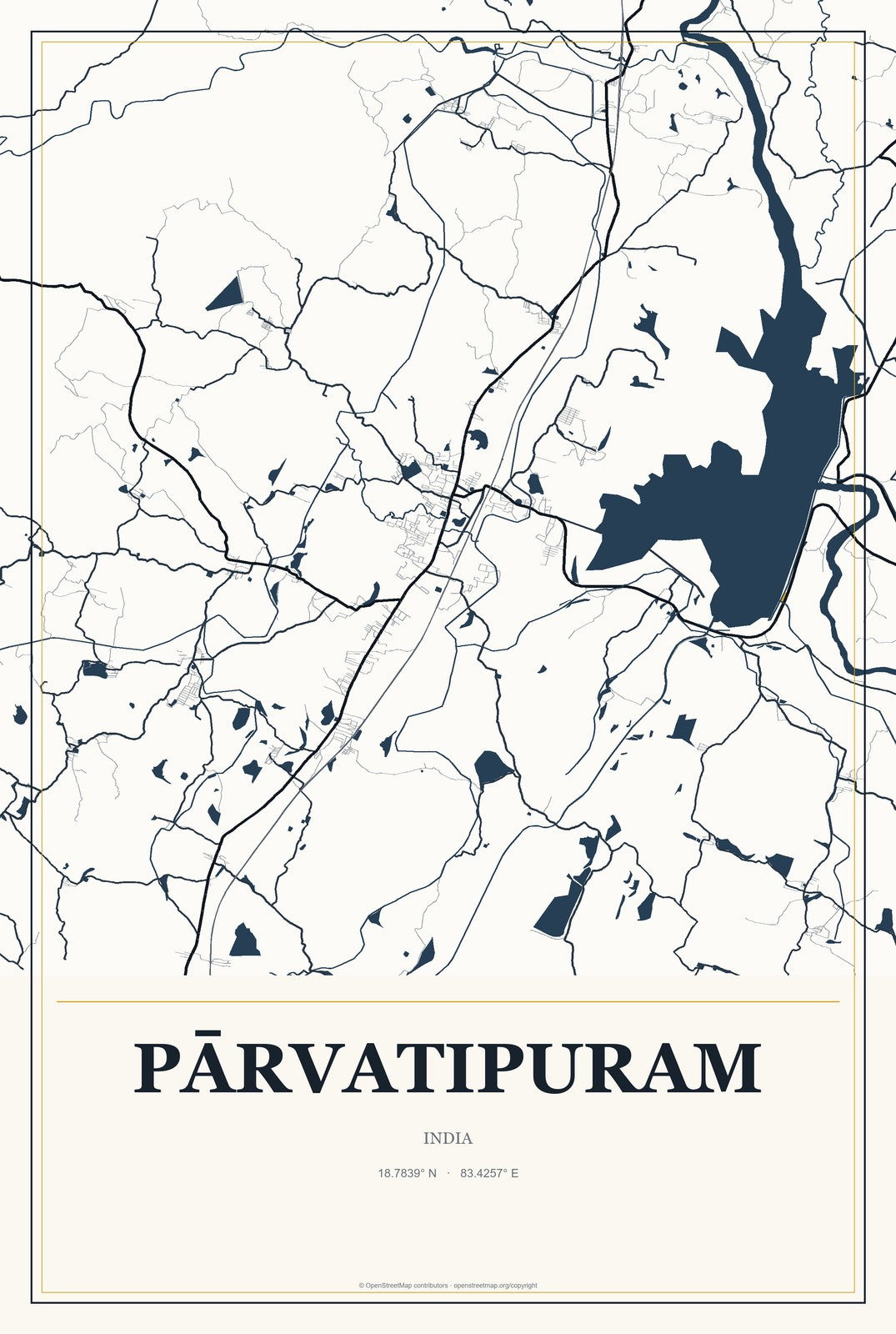 Pārvatipuram, India City Map Aluminum Sign in Citrine Modern style