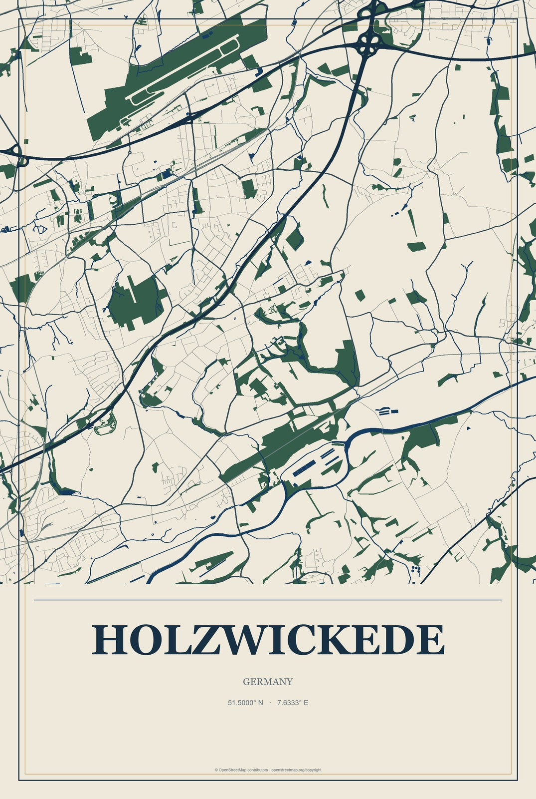 Holzwickede, Germany City Map Aluminum Sign in Coastal Cutout style