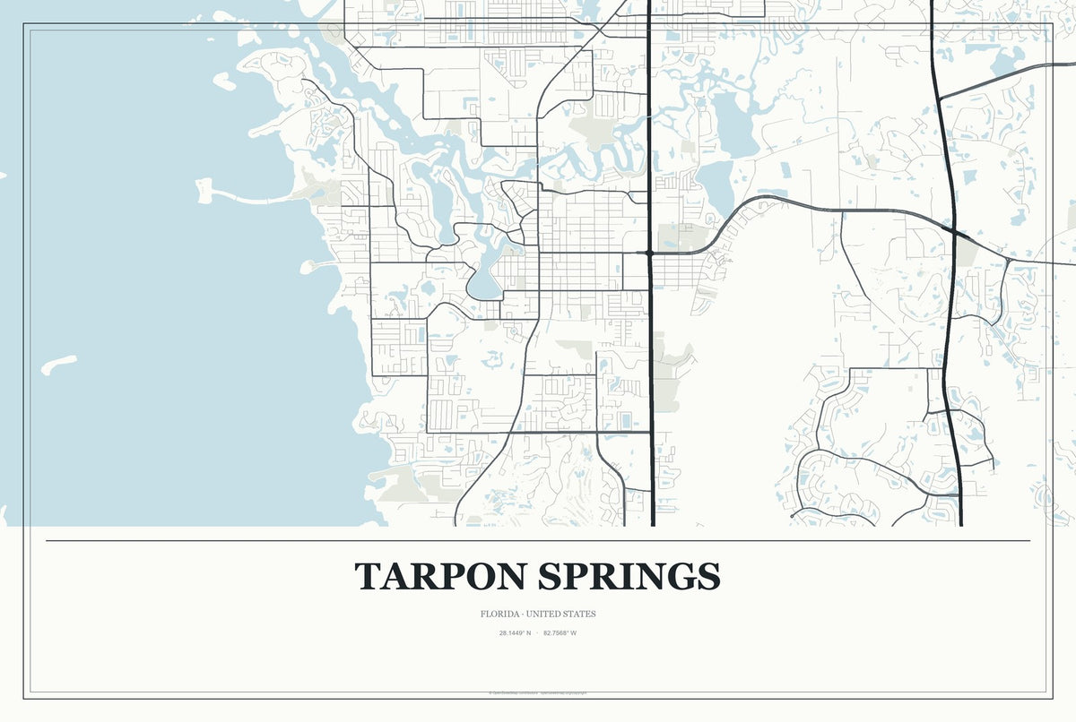 Tarpon Springs, Florida City Map Aluminum Sign in Gallery Air style