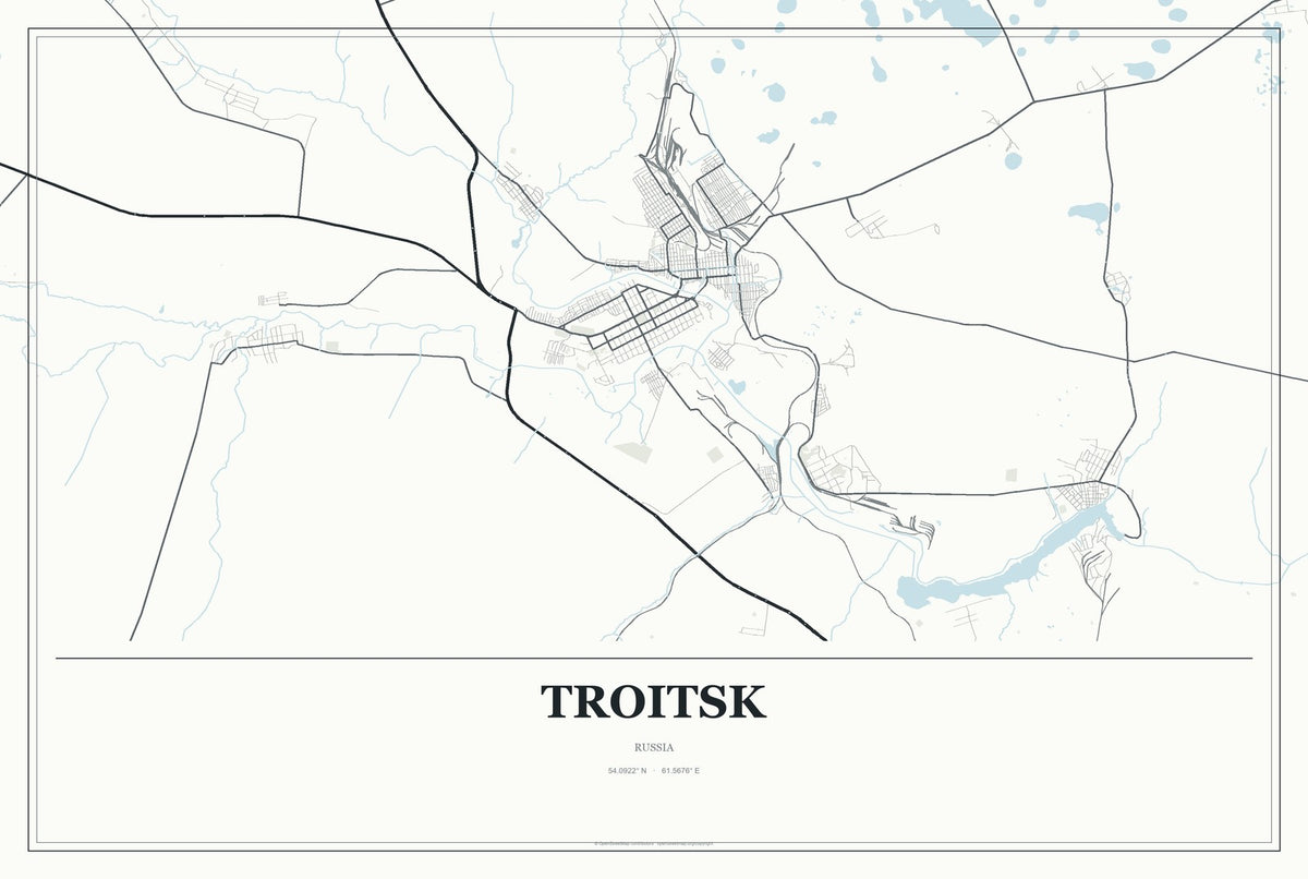 Troitsk, Moscow, Russia City Map Aluminum Sign in Gallery Air style