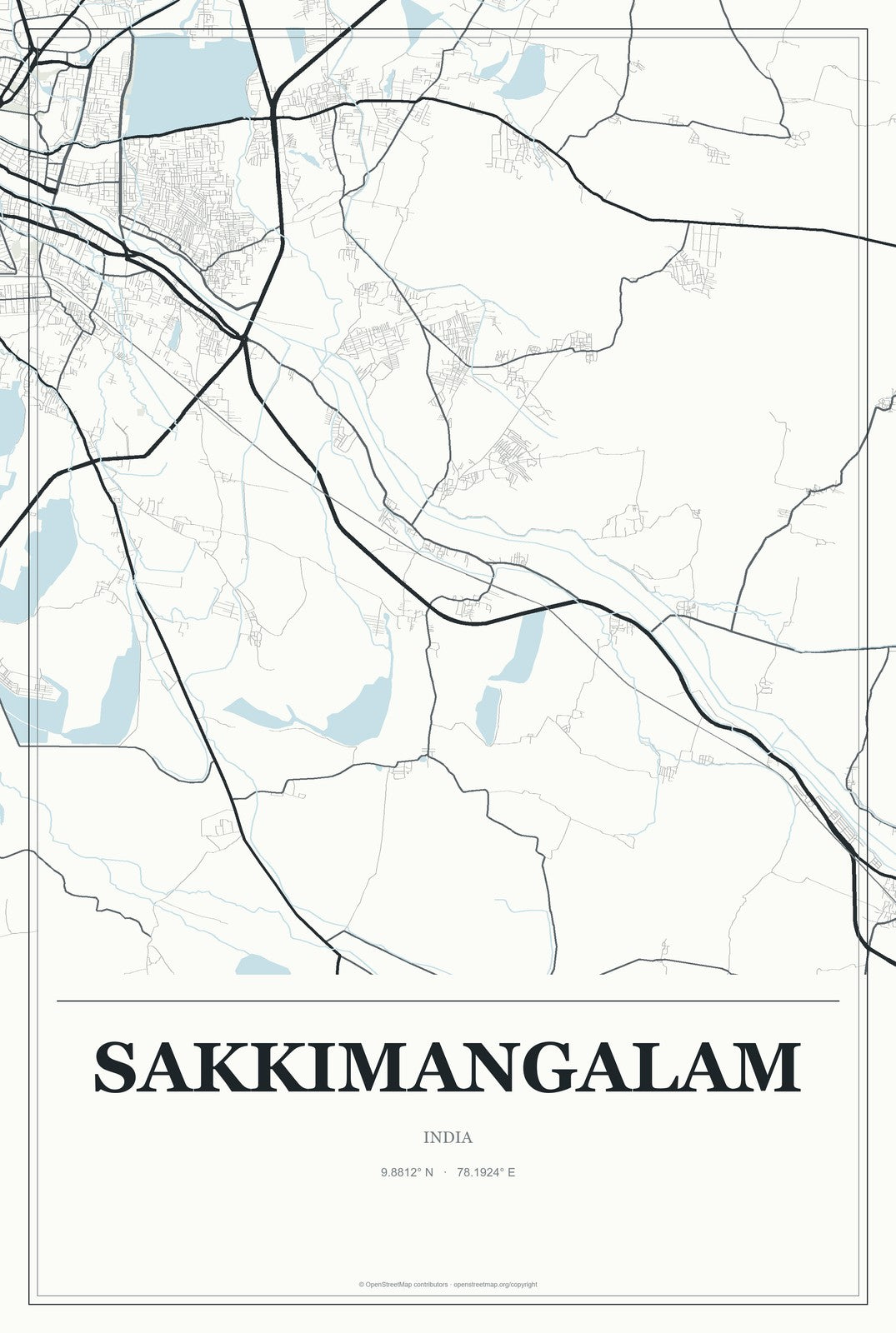 Sakkimangalam, India City Map Aluminum Sign in Gallery Air style