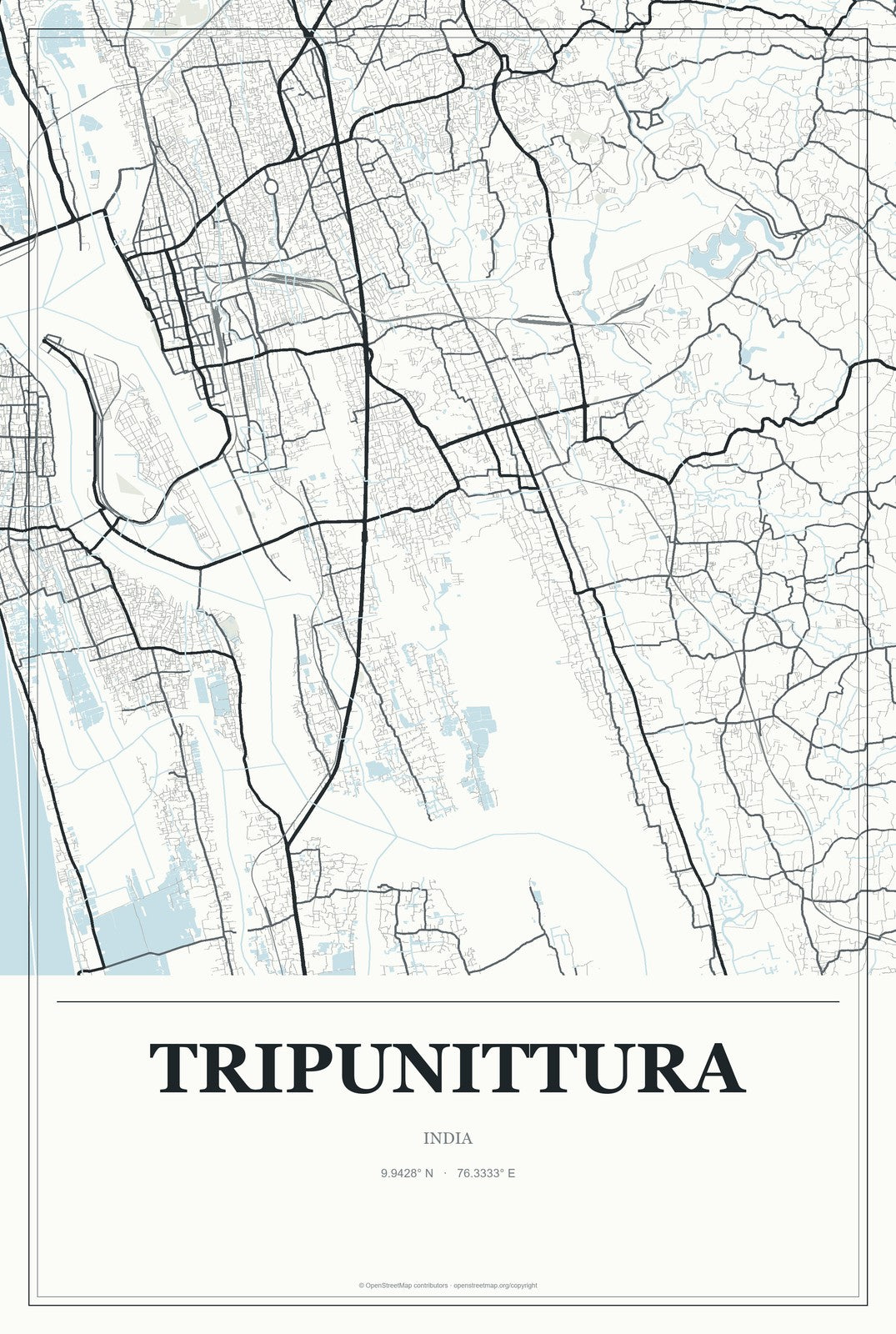 Tripunittura, India City Map Aluminum Sign in Gallery Air style