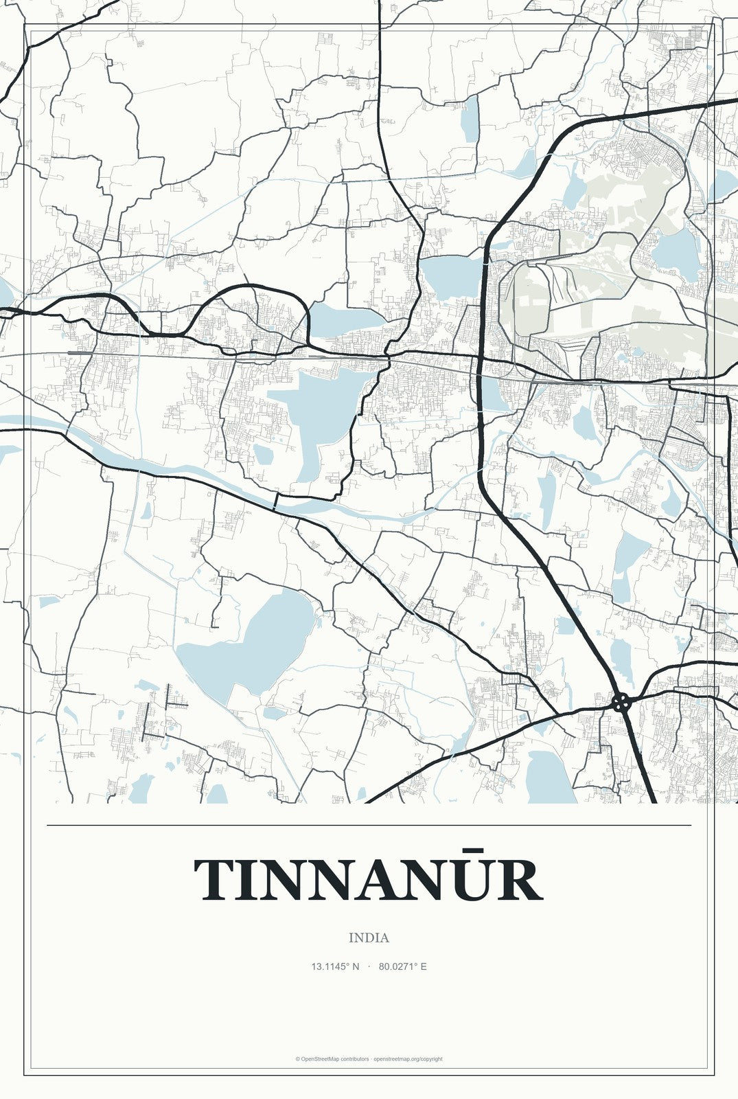 Tinnanūr, India City Map Aluminum Sign in Gallery Air style