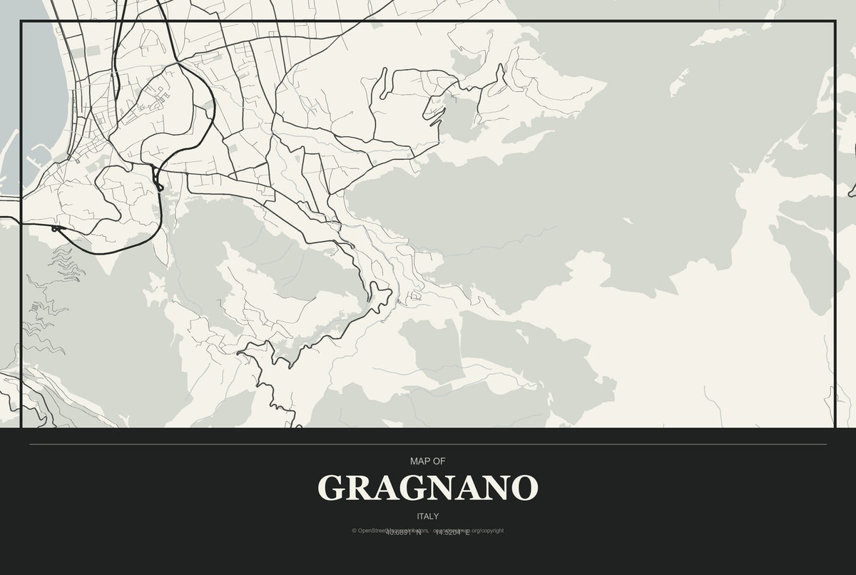 Gragnano, Italy City Map Aluminum Sign in Museum Plaque style
