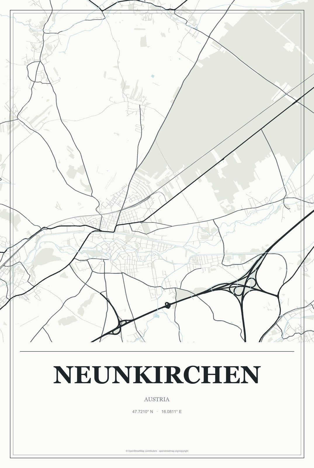 Neunkirchen, Austria City Map Aluminum Sign in Gallery Air style
