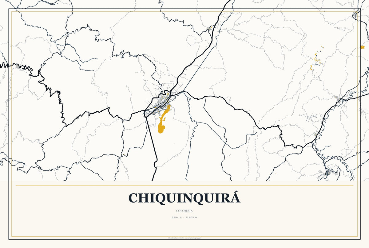 Chiquinquirá, Colombia City Map Aluminum Sign in Citrine Modern style